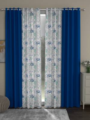 ROSARA HOME Solid Floral Pack of 4 Black Out and Regular Door Curtains -7 Feet,Cobalt Blue::Blue 1