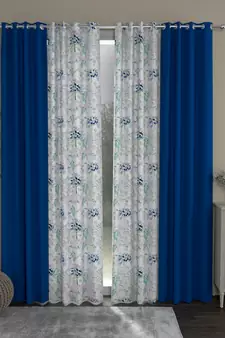 ROSARA HOME Solid Floral Pack of 4 Black Out and Regular Door Curtains -7 Feet,Cobalt Blue::Blue