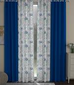 ROSARA HOME Solid Floral Pack of 4 Black Out and Regular Door Curtains -7 Feet,Cobalt Blue::Blue