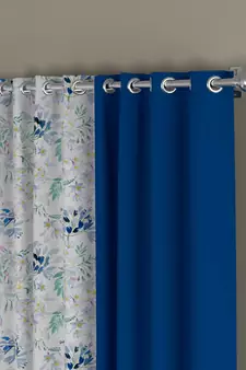 ROSARA HOME Solid Floral Pack of 4 Black Out and Regular Door Curtains -7 Feet,Cobalt Blue::Blue