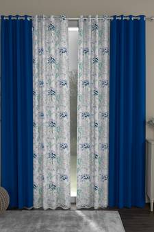 ROSARA HOME Solid Floral Pack of 4 Black Out and Regular Long Door Curtains -9 Feet,Cobalt Blue::Blue