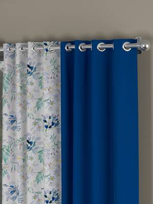 ROSARA HOME Solid Floral Pack of 4 Black Out and Regular Long Door Curtains -9 Feet,Cobalt Blue::Blue 2