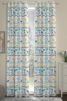 ROSARA HOME Geometric Pack of 2 Regular Long Door Curtains -9 Feet,Blue