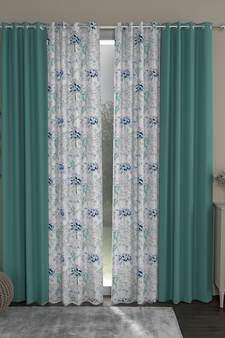 ROSARA HOME Solid Floral Pack of 4 Black Out and Regular Long Door Curtains -9 Feet,Mint Green::Blue