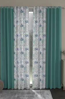 ROSARA HOME Solid Floral Pack of 4 Black Out and Regular Long Door Curtains -9 Feet,Mint Green::Blue