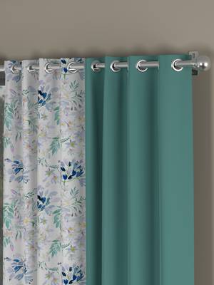 ROSARA HOME Solid Floral Pack of 4 Black Out and Regular Long Door Curtains -9 Feet,Mint Green::Blue 2