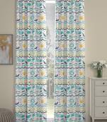 ROSARA HOME Geometric Pack of 2 Regular Door Curtains -7 Feet,Blue