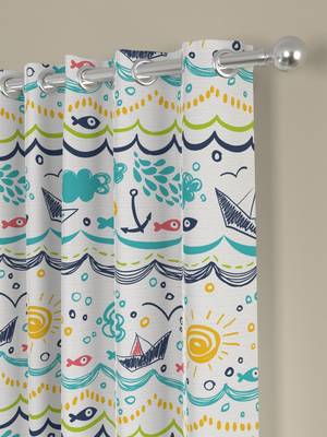 ROSARA HOME Geometric Pack of 2 Regular Door Curtains -7 Feet,Blue 2