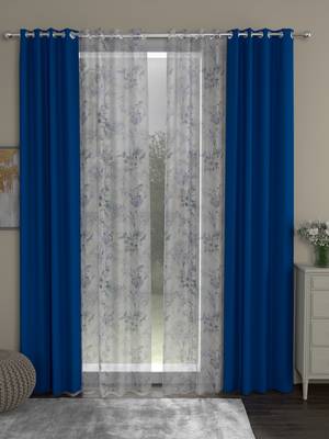 ROSARA HOME Solid Floral Pack of 4 Black Out and Sheer Door Curtains -7 Feet,Cobalt Blue::Lavender 1