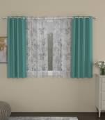 ROSARA HOME Solid Floral Pack of 4 Black Out and Sheer Window Curtains -5 Feet,Mint Green::Lavender