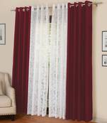 ROSARA HOME Solid Pack of 4 Regular and Sheer Long Door Curtains -9 Feet,Maroon::White