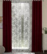 ROSARA HOME Solid Pack of 4 Regular and Sheer Long Door Curtains -9 Feet,Maroon::White