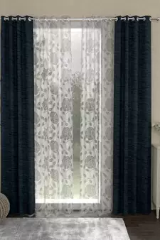 ROSARA HOME Solid Pack of 4 Regular and Sheer Long Door Curtains -9 Feet,Dark Blue::White
