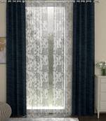 ROSARA HOME Solid Pack of 4 Regular and Sheer Long Door Curtains -9 Feet,Dark Blue::White
