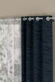 ROSARA HOME Solid Pack of 4 Regular and Sheer Long Door Curtains -9 Feet,Dark Blue::White