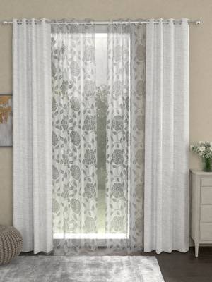 ROSARA HOME Solid Pack of 4 Regular and Sheer Long Door Curtains -9 Feet,Cream::White 1