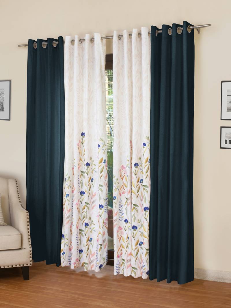 ROSARA HOME Floral Pack of 4 Regular Long Door Curtains -9 Feet,Multicolor