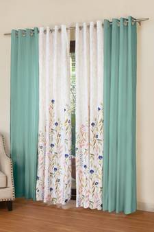 ROSARA HOME Floral Pack of 4 Regular Long Door Curtains -9 Feet,Multicolor
