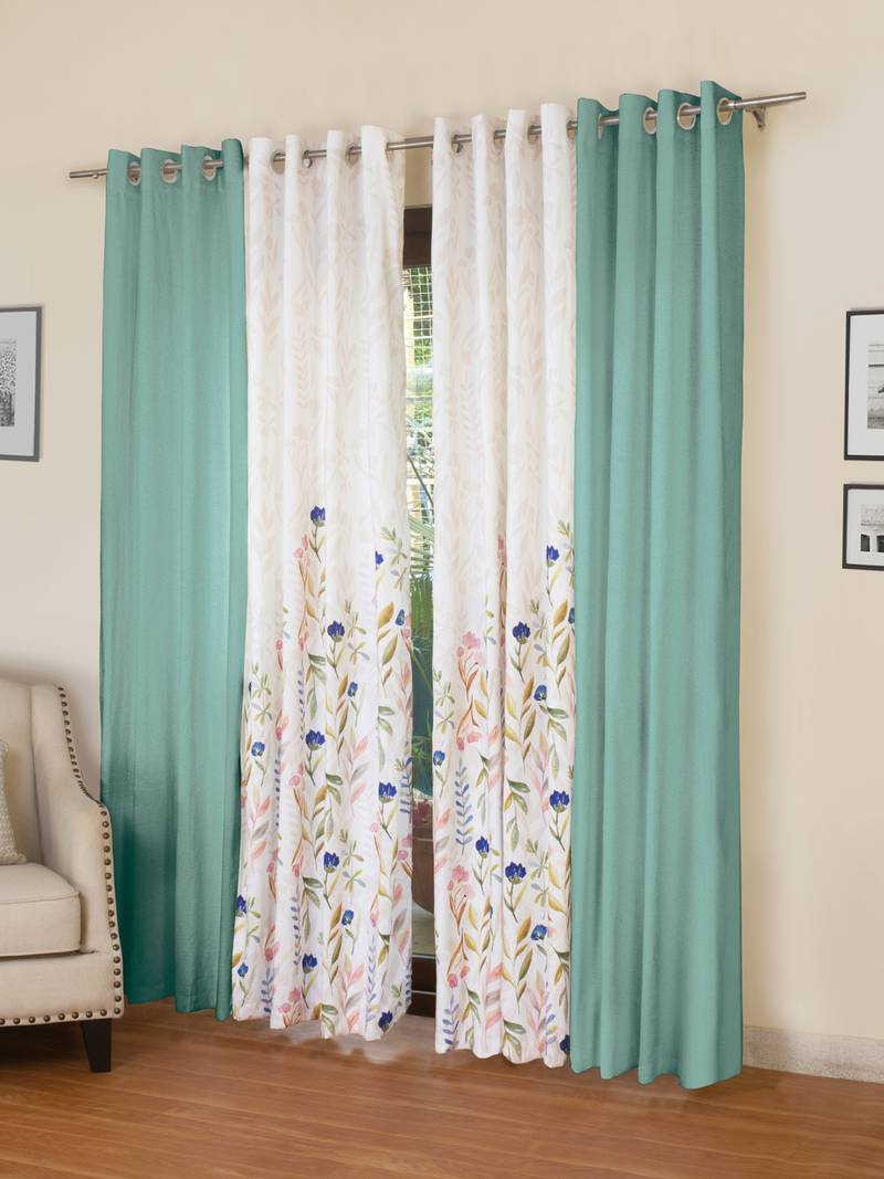ROSARA HOME Floral Pack of 4 Regular Long Door Curtains -9 Feet,Multicolor