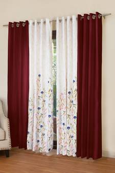 ROSARA HOME Floral Pack of 4 Regular Long Door Curtains -9 Feet,Multicolor