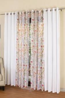 ROSARA HOME Floral Pack of 4 Regular and Sheer Long Door Curtains -9 Feet,Multicolor