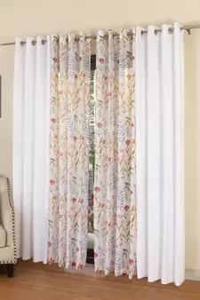 ROSARA HOME Floral Pack of 4 Regular and Sheer Long Door Curtains -9 Feet,Multicolor