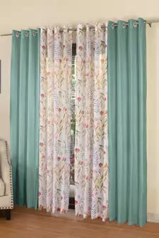 ROSARA HOME Floral Pack of 4 Regular and Sheer Long Door Curtains -9 Feet,Multicolor