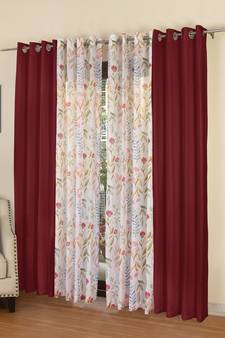 ROSARA HOME Floral Pack of 4 Regular and Sheer Long Door Curtains -9 Feet,Multicolor