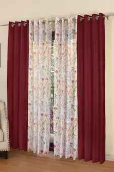 ROSARA HOME Floral Pack of 4 Regular and Sheer Long Door Curtains -9 Feet,Multicolor