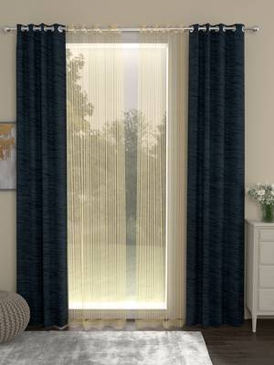 ROSARA HOME Solid Pack of 4 Regular and Sheer Long Door Curtains -9 Feet,Dark Blue::Gold 1