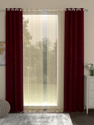 ROSARA HOME Solid Pack of 4 Regular and Sheer Long Door Curtains -9 Feet,Maroon::Gold 1
