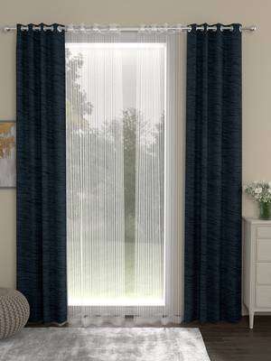 ROSARA HOME Solid Pack of 4 Regular and Sheer Long Door Curtains -9 Feet,Dark Blue::White 1