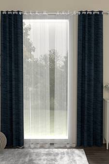 ROSARA HOME Solid Pack of 4 Regular and Sheer Long Door Curtains -9 Feet,Dark Blue::White