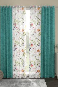 ROSARA HOME Floral Pack of 4 Regular and Sheer Door Curtains -7 Feet,Multicolor