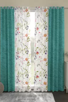 ROSARA HOME Floral Pack of 4 Regular and Sheer Door Curtains -7 Feet,Multicolor