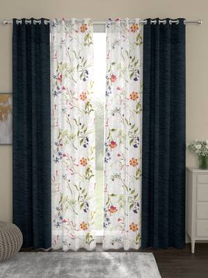 ROSARA HOME Floral Pack of 4 Regular and Sheer Door Curtains -7 Feet,Multicolor 1