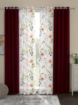 ROSARA HOME Floral Pack of 4 Regular and Sheer Long Door Curtains -9 Feet,Multicolor 1