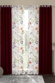 ROSARA HOME Floral Pack of 4 Regular and Sheer Long Door Curtains -9 Feet,Multicolor
