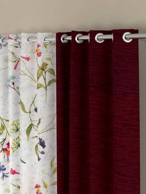 ROSARA HOME Floral Pack of 4 Regular and Sheer Long Door Curtains -9 Feet,Multicolor 2