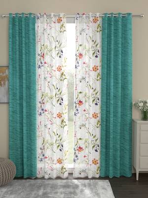 ROSARA HOME Floral Pack of 4 Regular and Sheer Long Door Curtains -9 Feet,Multicolor 1