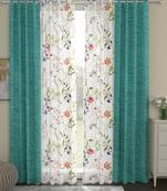 ROSARA HOME Floral Pack of 4 Regular and Sheer Long Door Curtains -9 Feet,Multicolor