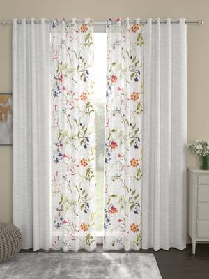 ROSARA HOME Floral Pack of 4 Regular and Sheer Long Door Curtains -9 Feet,Multicolor 1