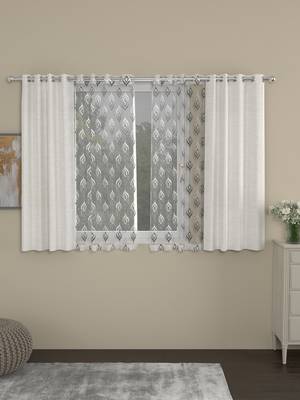ROSARA HOME Solid Embroidered Pack of 4 Room Darkening and Sheer Window Curtains -5 Feet,Cream::Grey 1