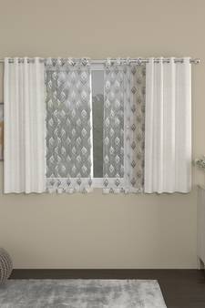 ROSARA HOME Solid Embroidered Pack of 4 Room Darkening and Sheer Window Curtains -5 Feet,Cream::Grey