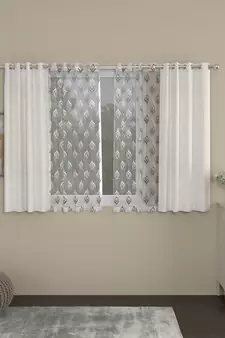 ROSARA HOME Solid Embroidered Pack of 4 Room Darkening and Sheer Window Curtains -5 Feet,Cream::Grey