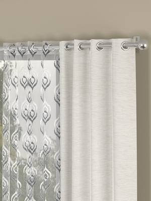 ROSARA HOME Solid Embroidered Pack of 4 Room Darkening and Sheer Window Curtains -5 Feet,Cream::Grey 2