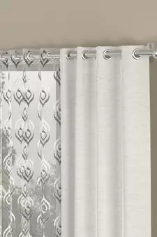 ROSARA HOME Solid Embroidered Pack of 4 Room Darkening and Sheer Window Curtains -5 Feet,Cream::Grey
