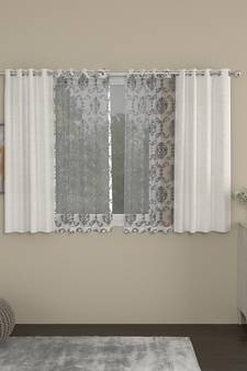 ROSARA HOME Solid Embroidered Pack of 4 Room Darkening and Sheer Window Curtains -5 Feet,Cream::Silver
