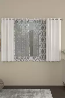 ROSARA HOME Solid Embroidered Pack of 4 Room Darkening and Sheer Window Curtains -5 Feet,Cream::Silver