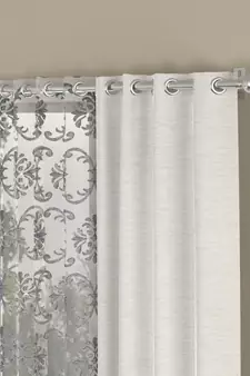 ROSARA HOME Solid Embroidered Pack of 4 Room Darkening and Sheer Window Curtains -5 Feet,Cream::Silver